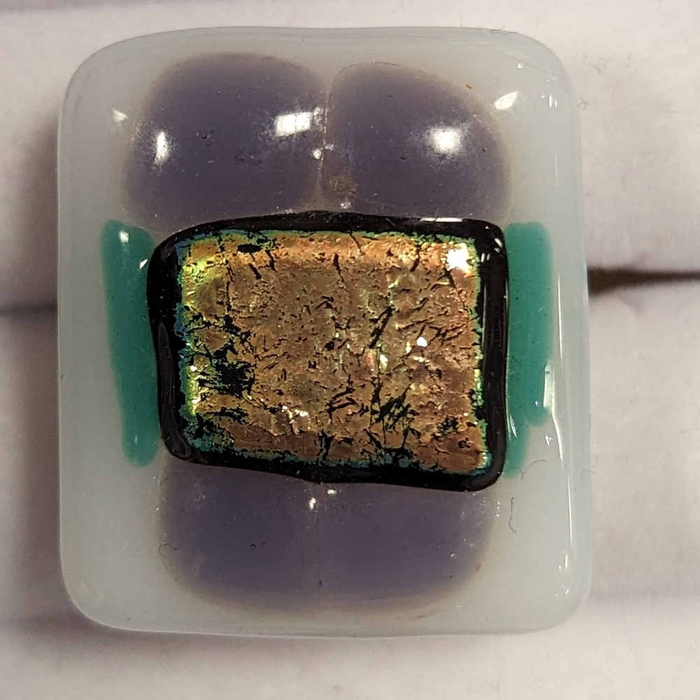 Artisan Handmade  glass abstract statement ring purple, white, dichroic glass